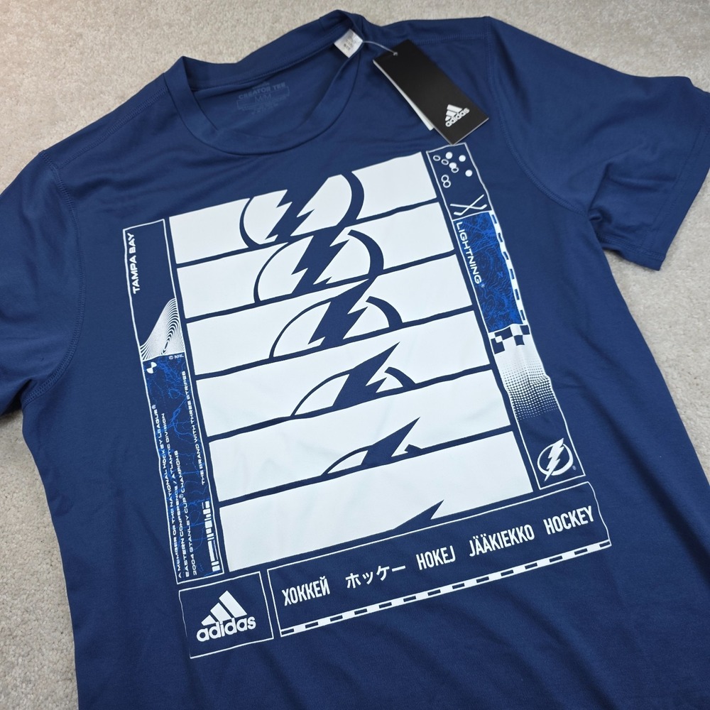 Adidas Creator T-Shirt Mens M Blue Crew Neck Tampa Bay Lightning NHL Graphic NWT